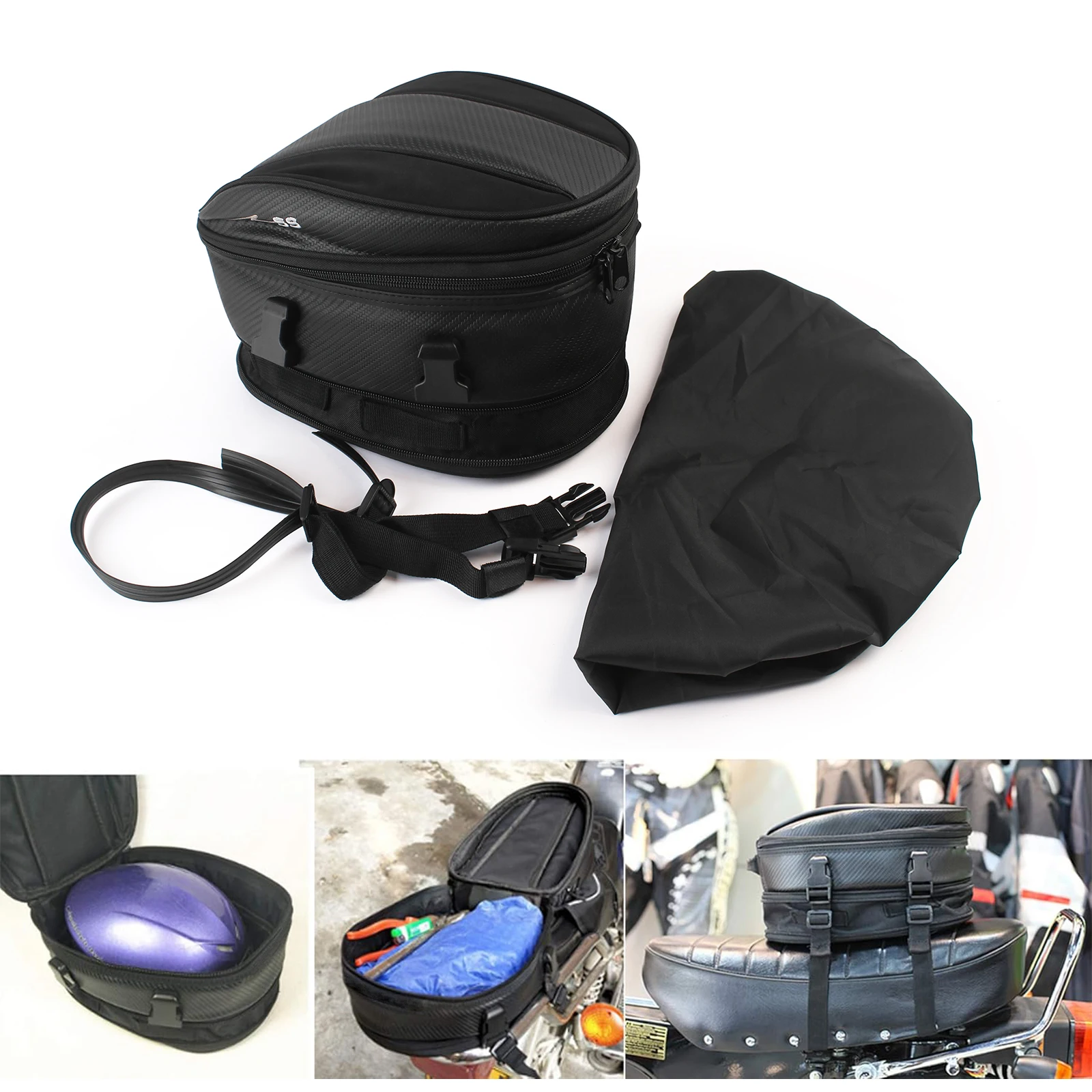 Motorcycle Universal Black Seat Tail Bag Travel Rear Luggage Bag 1680D Backpack Saddle Bags