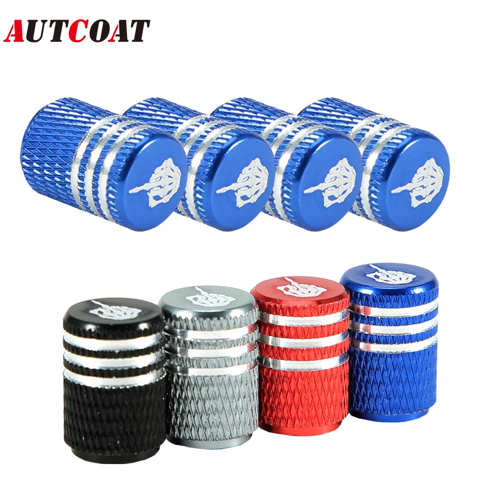 AUTCOAT 4Pcs Bone Middle Finger Knurling Style Tire Valve Stem Caps Aluminum Alloy Tire Valve Stem Dust Cap for Motorcycle Car