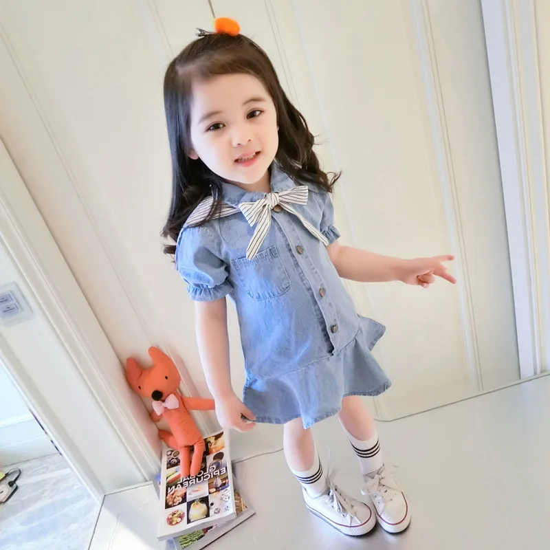 Summer New Girls' Dress Imitation Denim Soft Dress Princess Dress25Summer New Foreign Trade Children's Wear