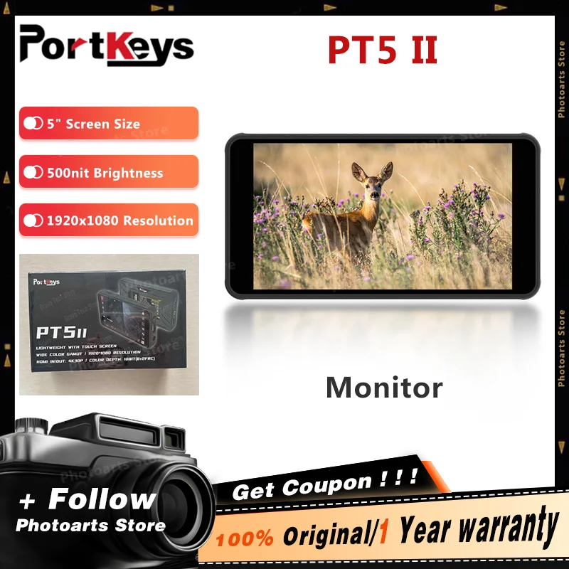 Portkeys PT5 II 5″ 4K HDMI-compatible Touchscreen 500nit Ultra-thin 3D LUT Support 1920*1080 for Camera DSLR P6 new upgrade