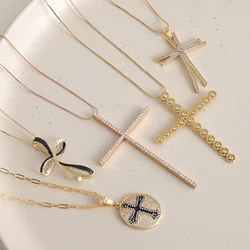 MHS.SUN High Quality Cross Pendant Necklace Mosaic AAA Cubic Zircon Choker Hollow Heart Necklaces Women/Men Accessories Jewelry