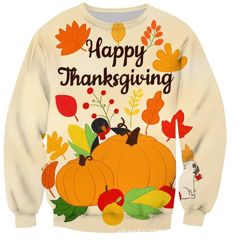 Happy Thanksgiving Day Sweatshirt Men 3D Turkey Printed Pullovers New In Sweaters Party Hoodies Long Sleeve Kids Autumn Clothes