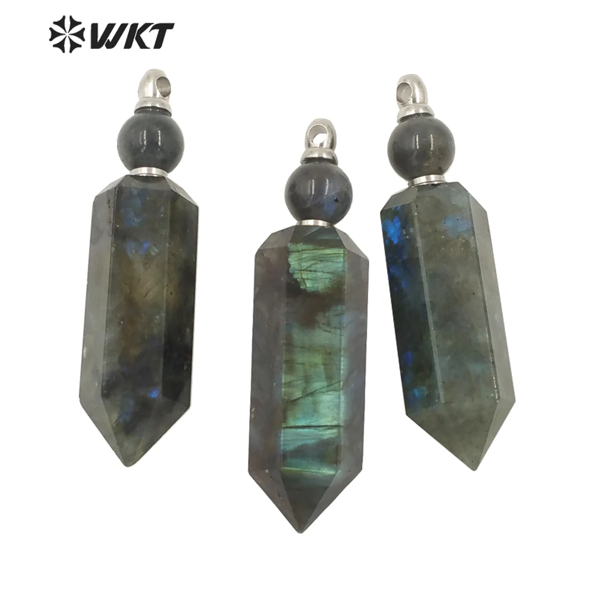 WT-P1788 WKT Natural Stone Perfume Bottle Pendant For Women Rose Quartz With Halo Hexagonal Cone ACC Necklace For Women