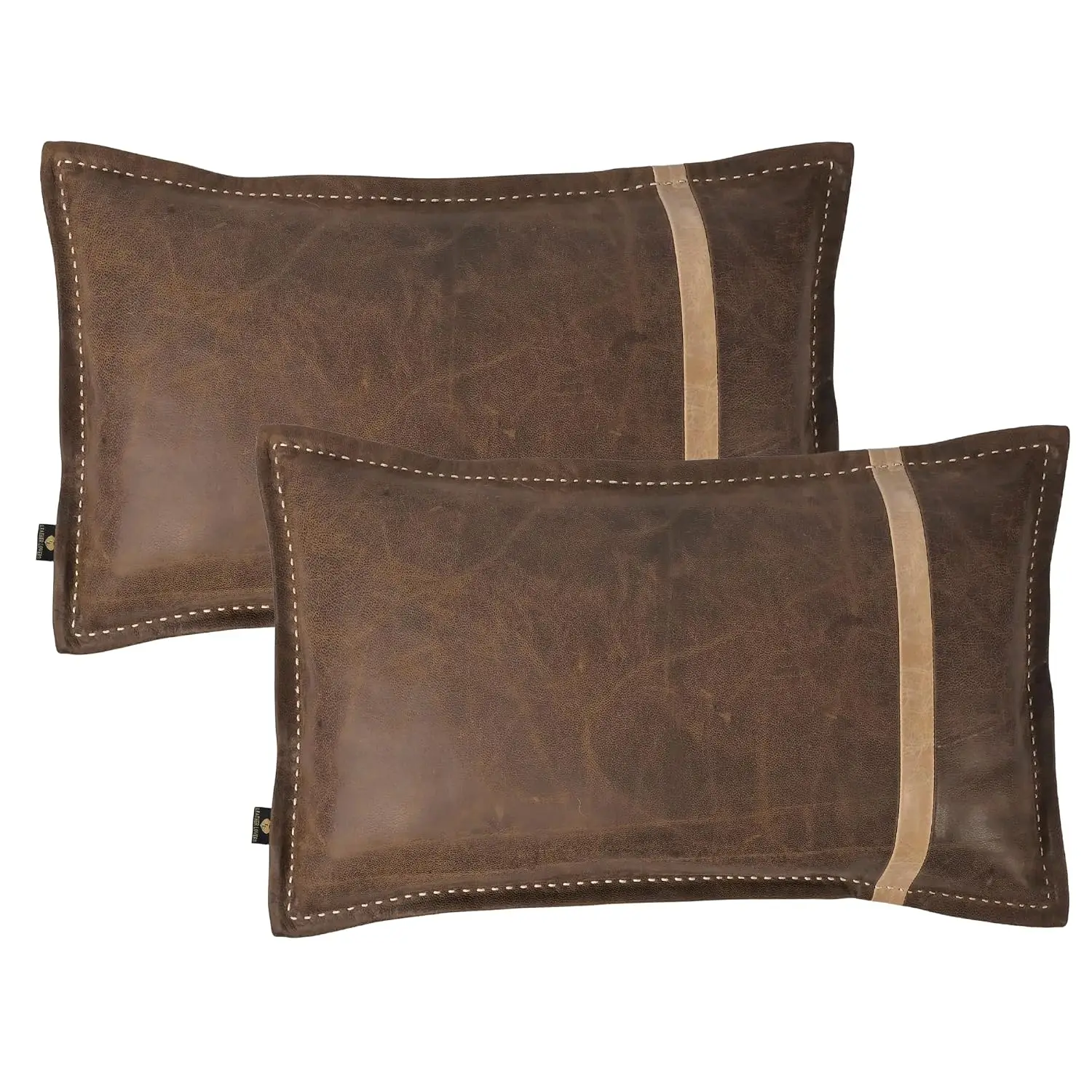 Lambskin Leather Pillow Cover Sofa Cushion Decorative Throw Living Room Bedroom Brown Off White 12x20 Inch Pack 2, Customized