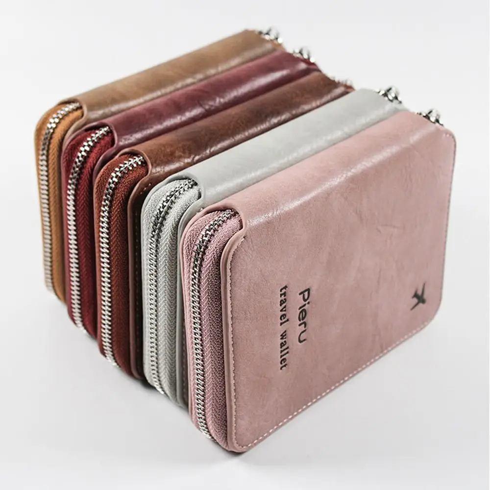 

Multi-functional Zipper Passport Bag RFID Anti-theft Waterproof Travel Wallet PU Leather with Large Space Storage Bag