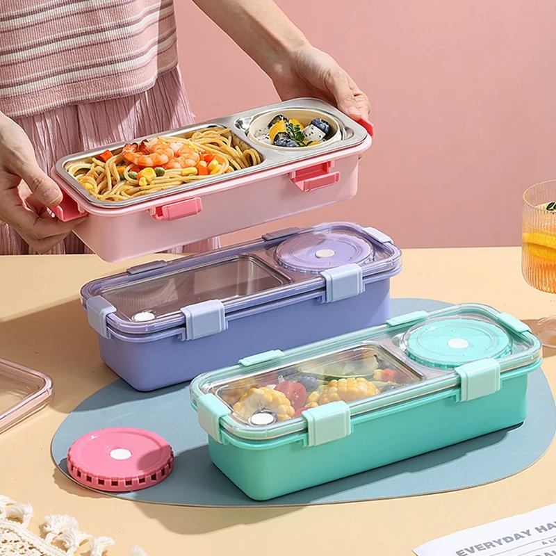 WISH 3 Compartment Lunch Box, Stainless Steel Bento Box, Portable Food Storage Container For Children, Leakproof Snack Box