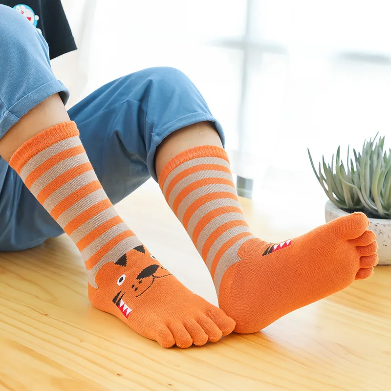 3-12Years Old Boys GirlsToe Socks Cute Cartoon Cotton Children Floor Stockings Toddler Warm Autumn Spring Five Finger Sock 2-12Y