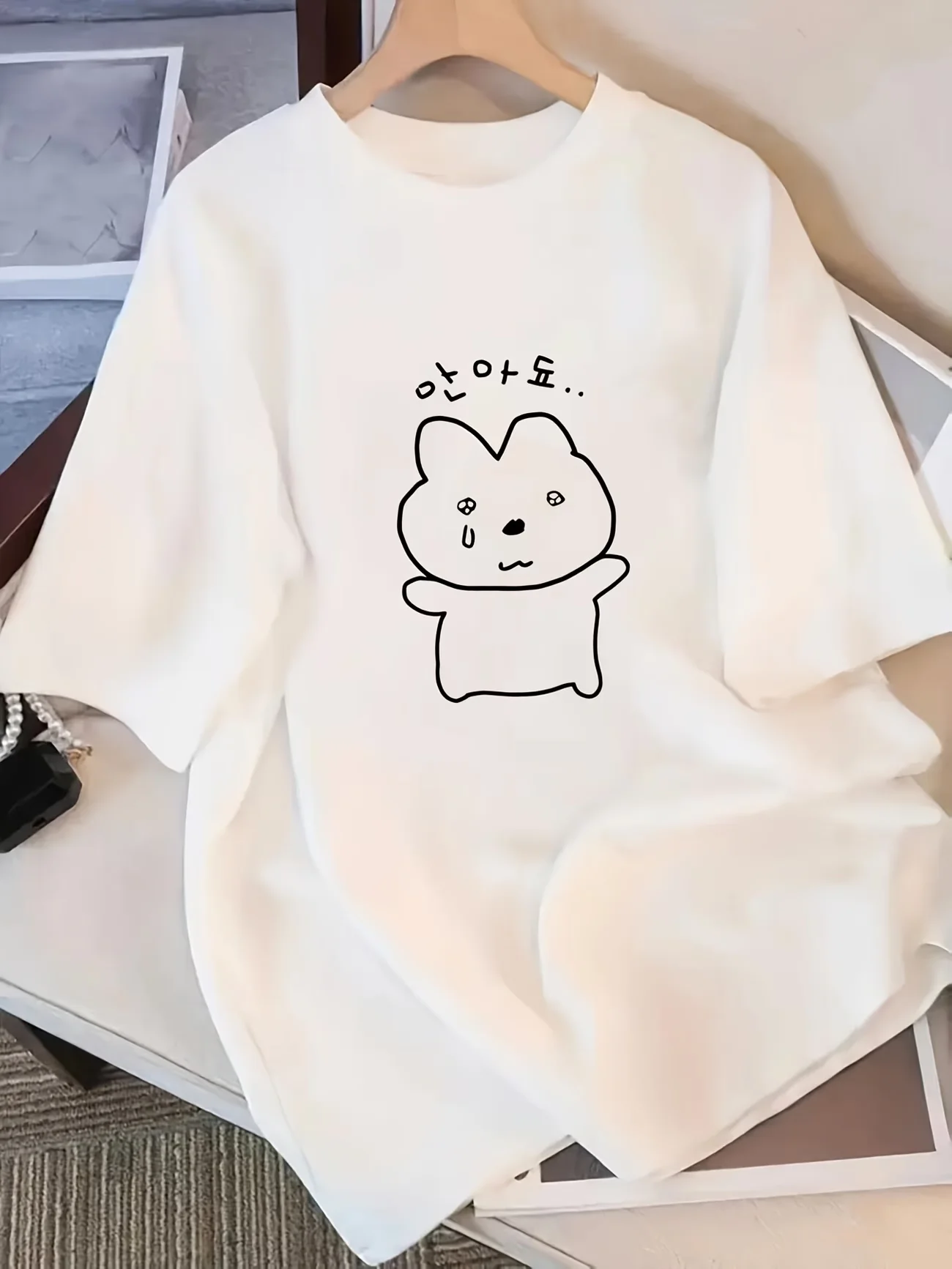 Funny Korean Hug Me T-Shirt Women Sad Bunny Rabbit Graphic Tee Harajuku Short Sleeve Casual Aesthetic Streetwear Mood Top 2026