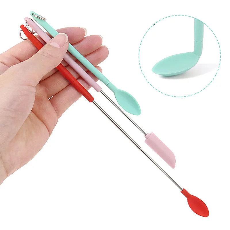 Mini Retractable Silicone Scraper Jam Deep Bottle Scraper Spoon Spatula Set Kitchen Jars Butter Cream Telescoping Spatula Brush