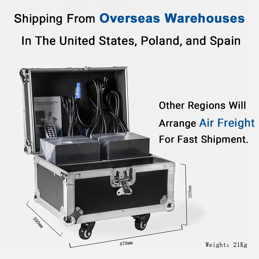 Free Shipping From Overseas Warehouse 2pcs Cold Spark Machine with Flight Case for DJ Wedding Party