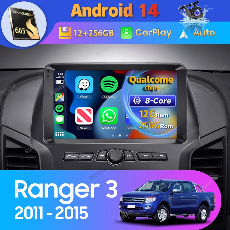 Android 14 Carplay Auto For Ford Ranger 3 2011 2012 - 2015 Car Radio 2 Din Navigation 360 Camera Stereo DSP Player Video WIFI+4G