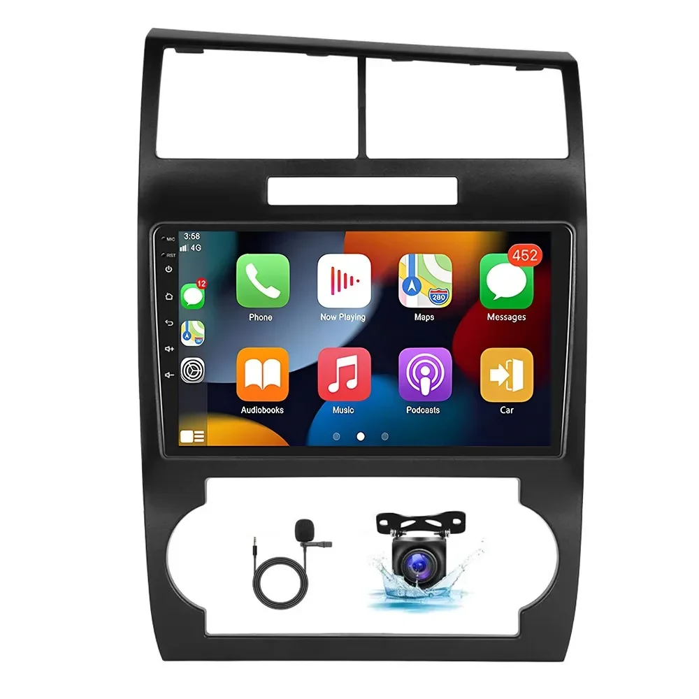 أندرويد 15 ملاحة السيارة 9 في CarPlay المدمج + أندرويد Auto/2 + 64G + كاميرا AHD + ميكروفون لـ 2005-2007 دودج تشالينجر/شاحن #1