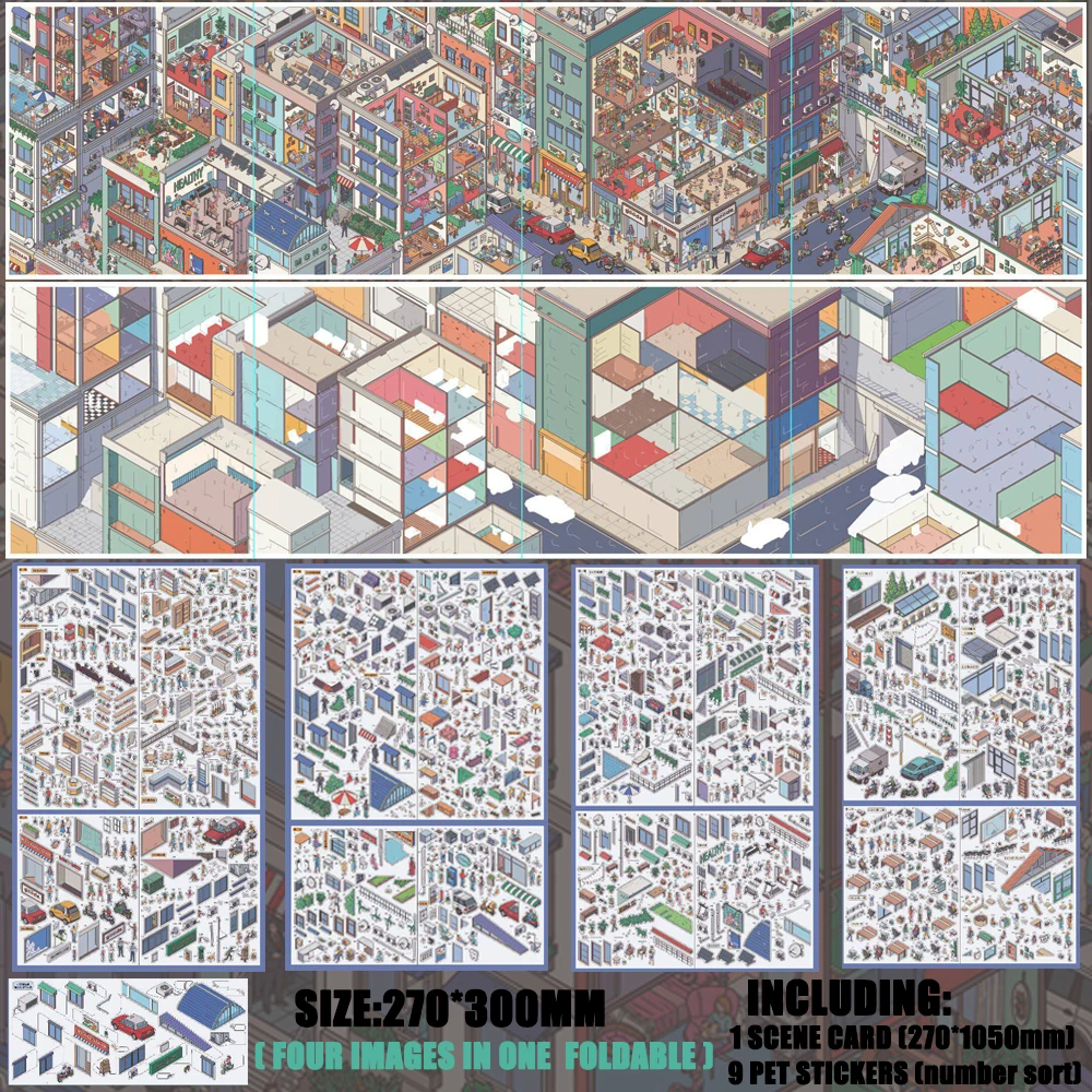 Sky Island Metropolis Scenery Stickers extra long Stickers Folding style 3D DIY Scrapbook Sticker Frame Decoration