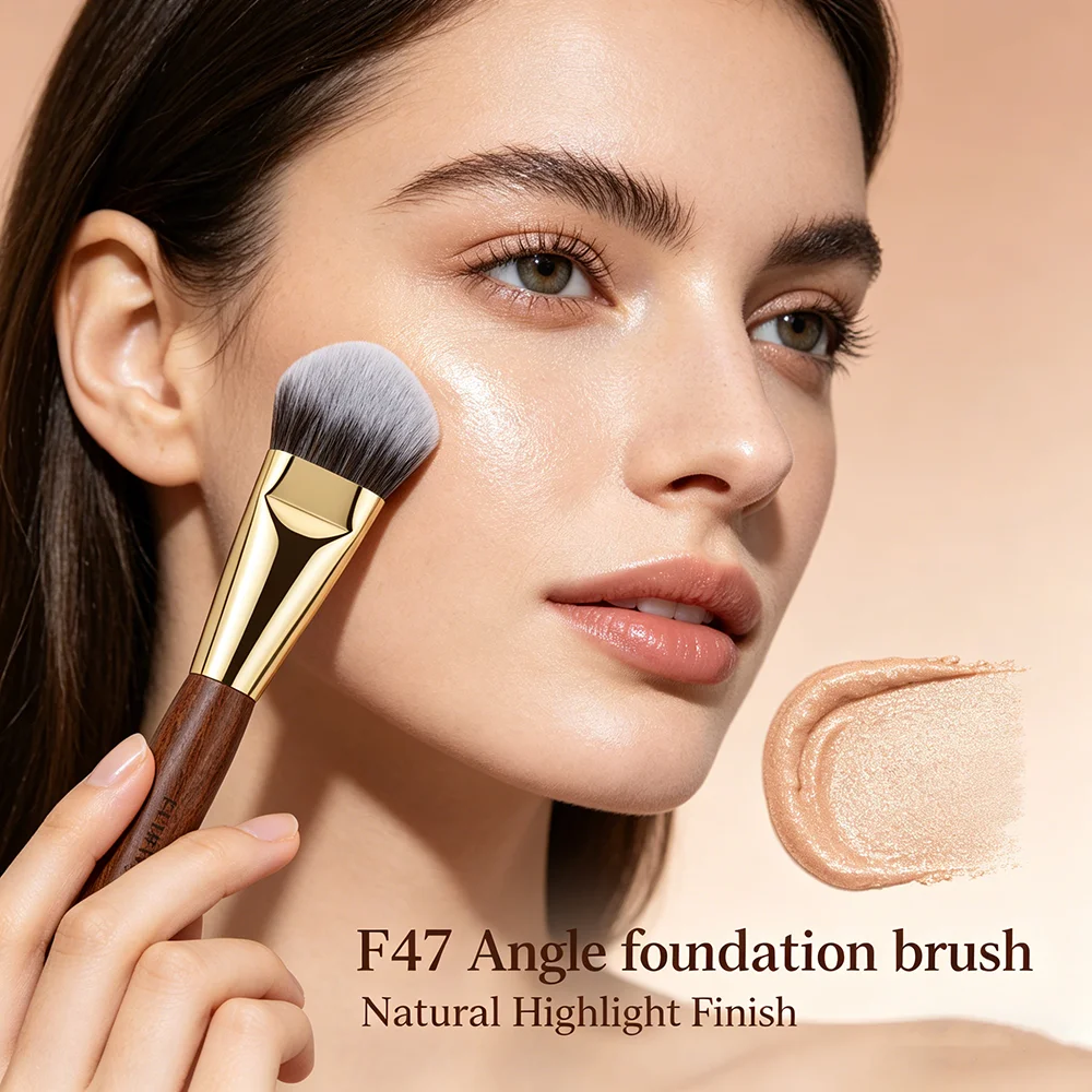 F47 Angle Makeup Foundation Brush Luxury Professional Cream Foundation Blending Makeup Tool High-end Copper Pipe Rosewood Handle