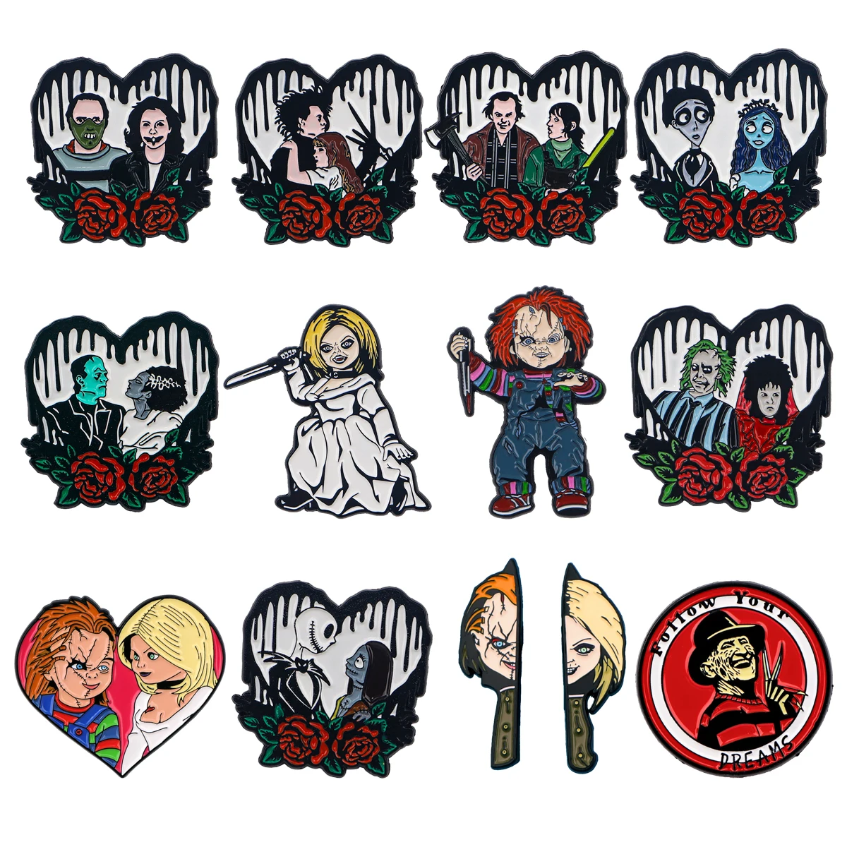 هالوين فيلم الرعب المينا دبابيس كول الكرتون دبابيس للملابس على ظهره التلبيب شارات مجوهرات الأزياء اكسسوارات هدايا