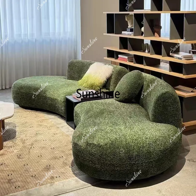 French antique style living room reception design curved green moon sofa