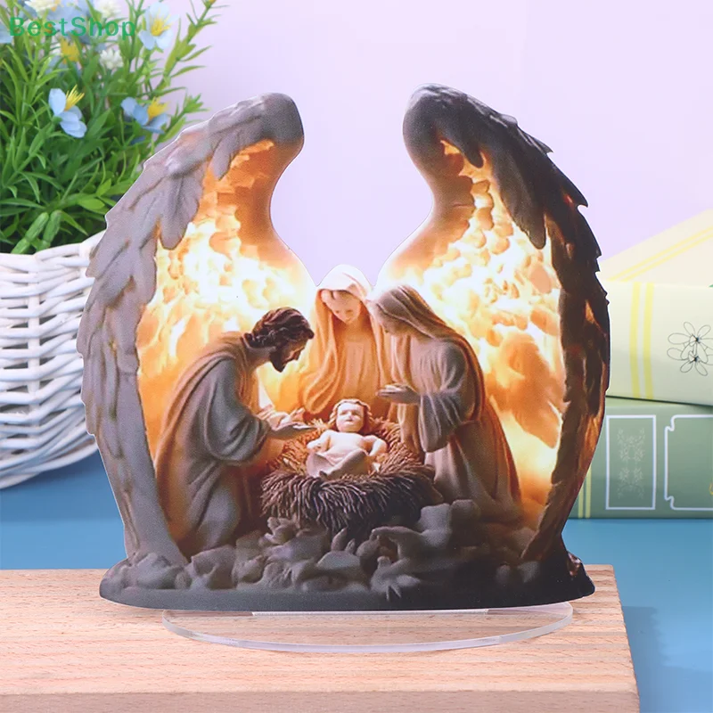 🍄2D Flat Acrylic Nativity Jesus Birth Scene Xmas Table Centerpiece Accessory Home Office Decor Party Ornment