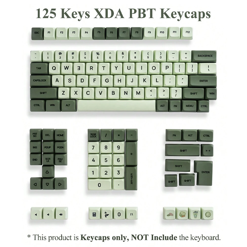 125 Keys XDA PBT Keycaps Set Matcha Green for 61/64/68/75/87/98/104/108 Keys Mechanical Keyboard for Cherry/Gateron/Otemu/Kailh