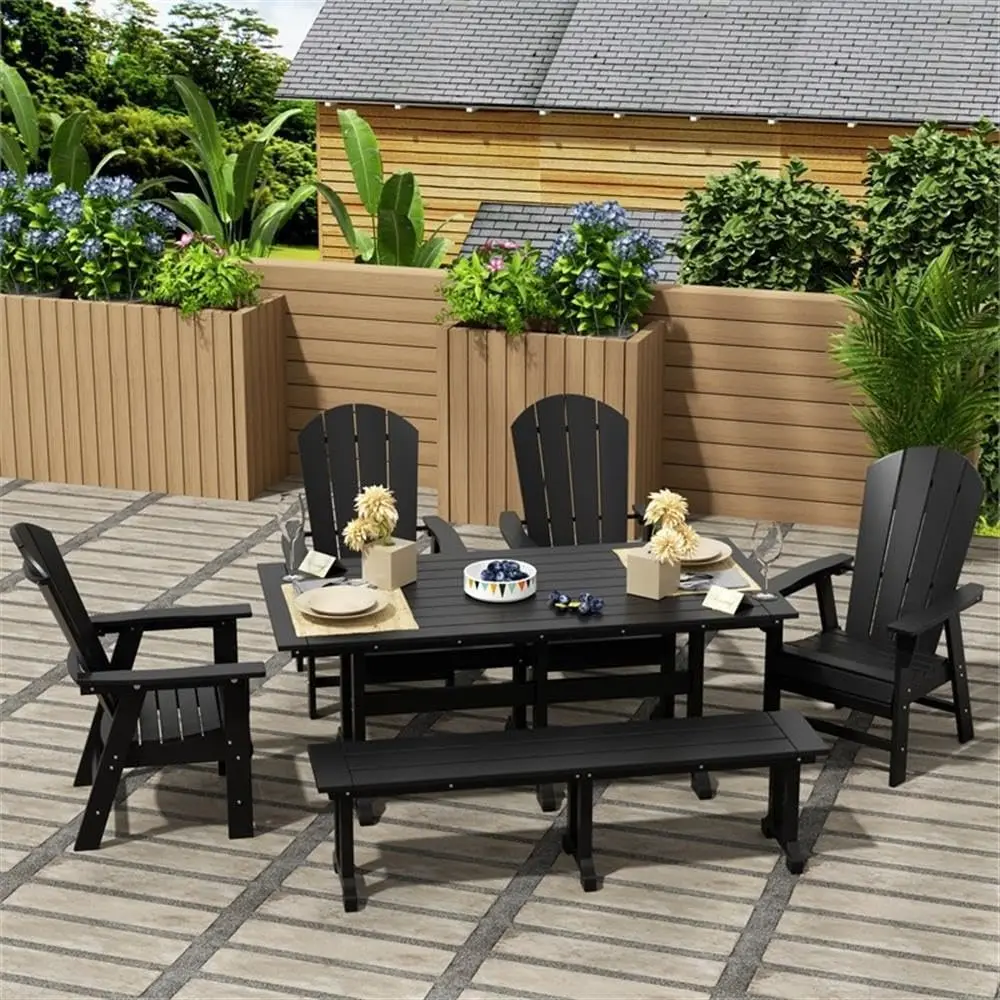 

！@Dwoo Luxury HDPE Waterproof Dining Stool Chairs Table Set Restaurant All Weather 6 Pieces Patio Dining Set