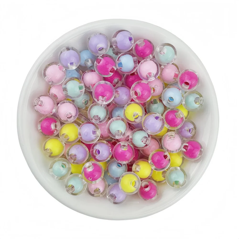 100Pcs 8-12mm Round Acrylic Transparent Frosted AB Color Loose Beads Spacer Beads For DIY Jewelry Making Handmade Accessories
