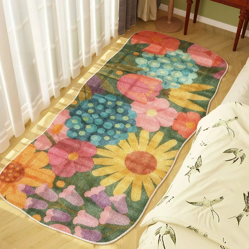 Floral Pattern Bedroom Decor Carpet Dopamine Colors Carpets for Living Room Washable Bedside Floor Mat Anti-slip Lounge Soft Rug