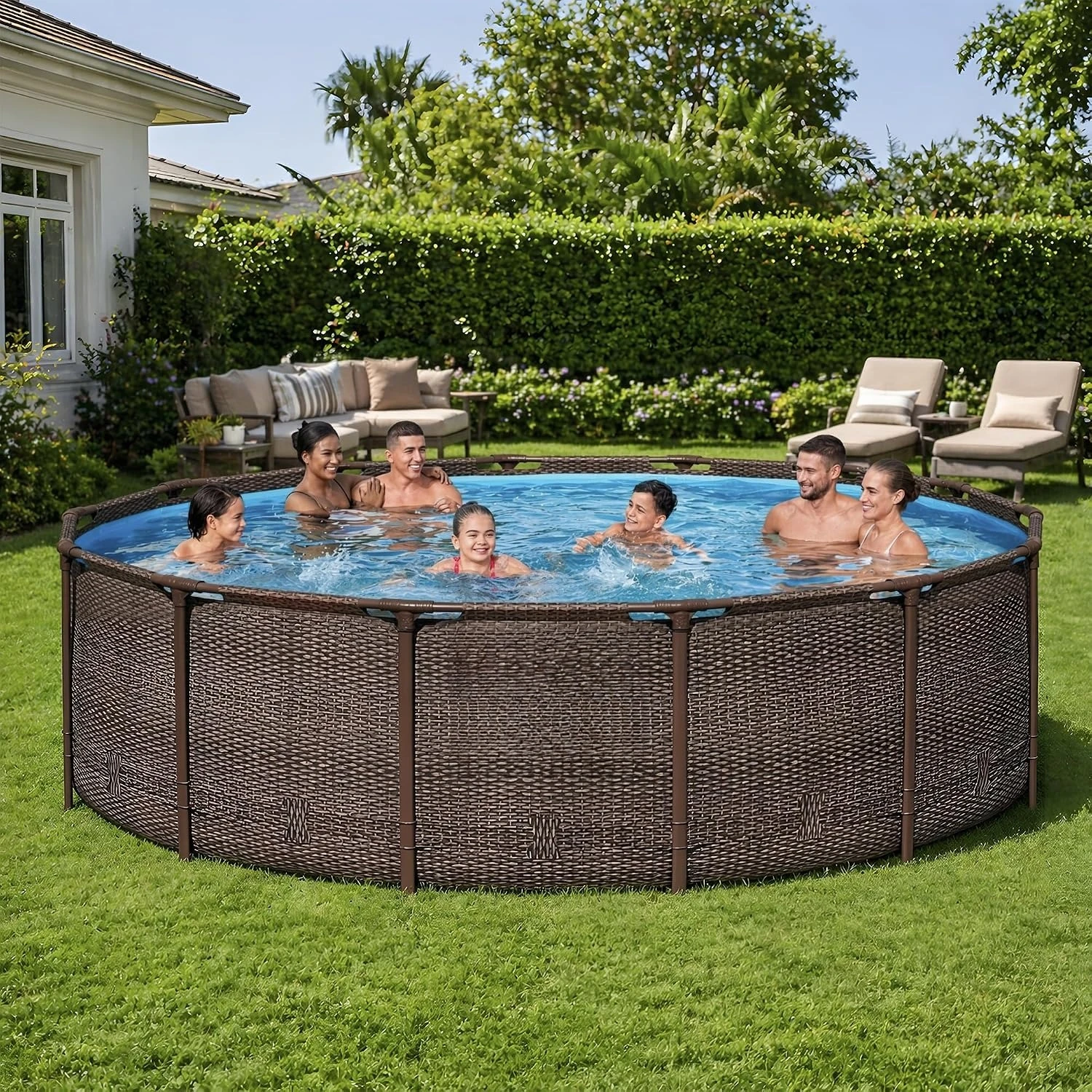 14’ x 42” Above Ground Swimming Pool Set with Pump Durable Round Metal Frame Outdoor Backyard Pool , Custom