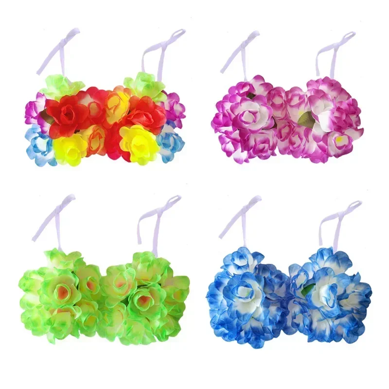 12pcs Children Kids Girls Hawaiian Hula Dancer Silk Flower Bra Chest Vest Party Favors Wedding Festival Halloween Christmas