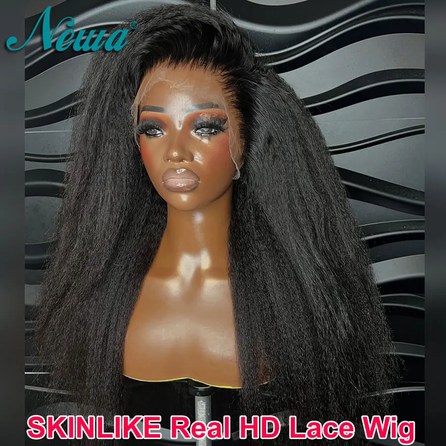 

Новый парик Newa Hair Kinky Straight HD Lace 13x6 Full Frontal из натуральных волос, без клея, с HD-шнуровкой 5x5/6x6, предварительно выщипанный