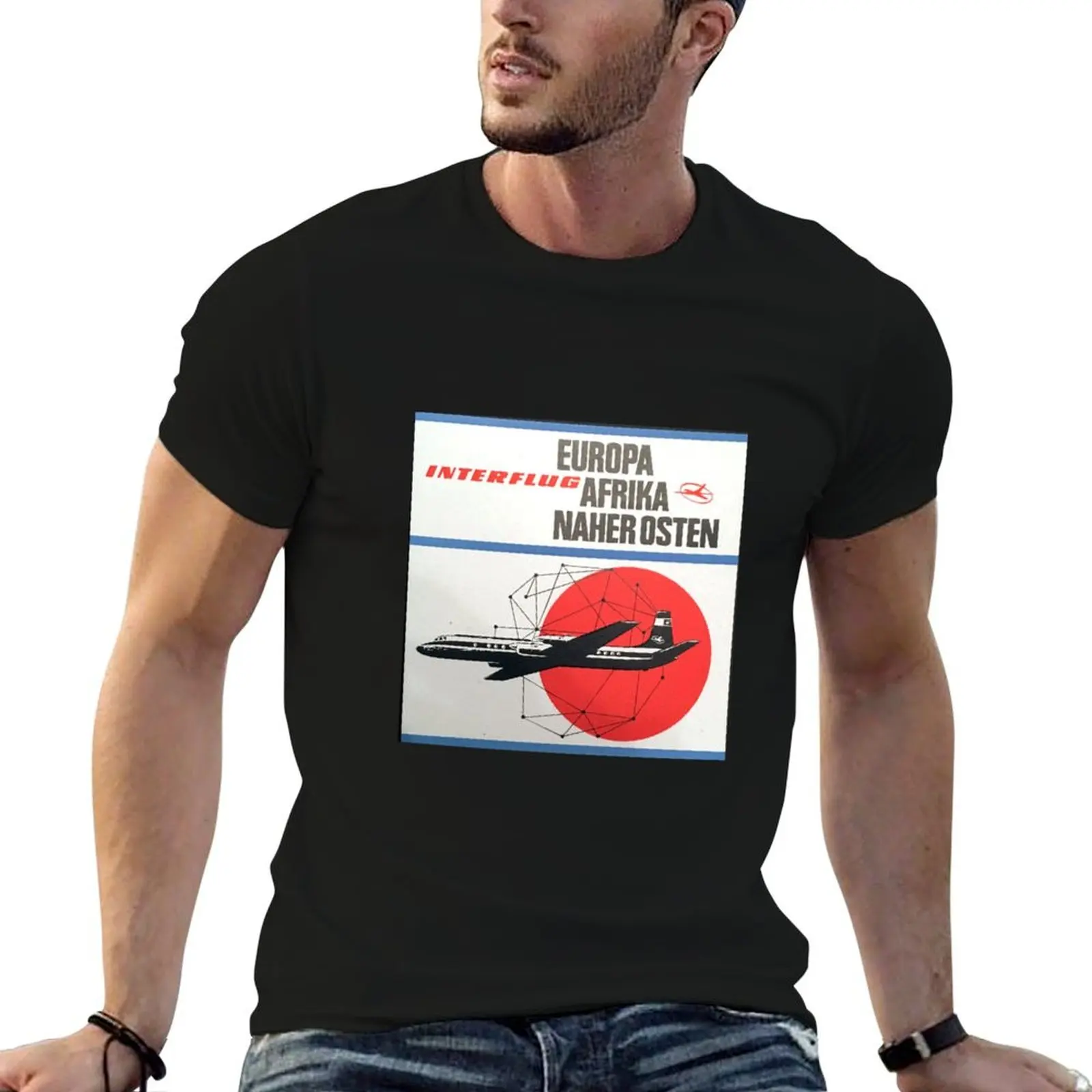 Interflug East Germanys Airline - Europa, Afrika, Naherosten T-Shirt anime t shirts vintage clothes baggy shirts Men's clothing