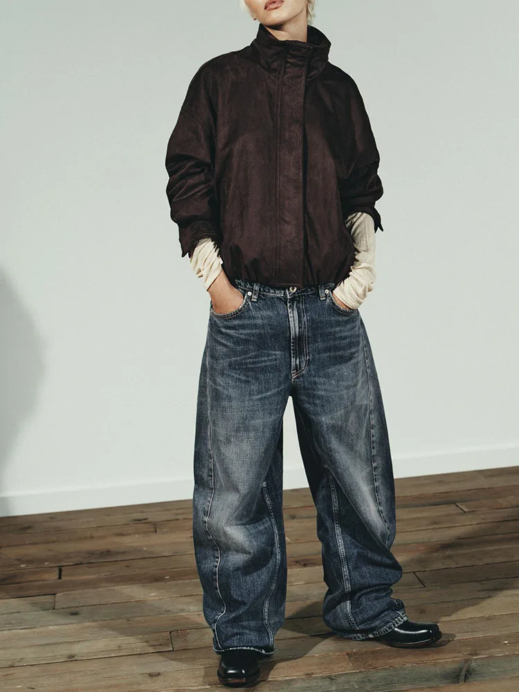 

Новинка! Зимнее женское модное короткое пальто Sweet Sli Velvet Jaet 2025 с молнией, длинными рукавами и воротником-стойкой