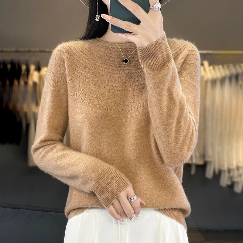 

Autumn And Winter New First-Line Ready-To-Wear Wool Hollowed-Out Women's Sweater Round Neck Curling Joker Bottoming Sweater