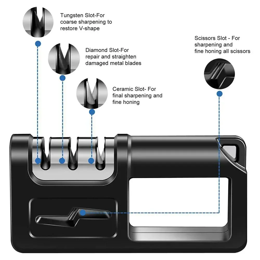 4 in 1 Knife Sharpener Diamond Ceramic Tungsten Sharpening Tool for Kitchen Knives Essential Cooking Accessories