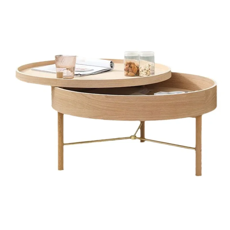 Nordic luxury desktop small unit tea table multifunctional combination rotating storage solid wood small round table living room