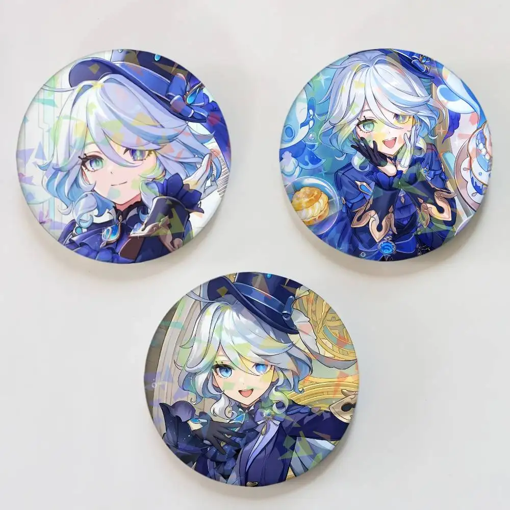 Furina Game Genshin Badges Round Laser Badge Brooch Backpack Accessories