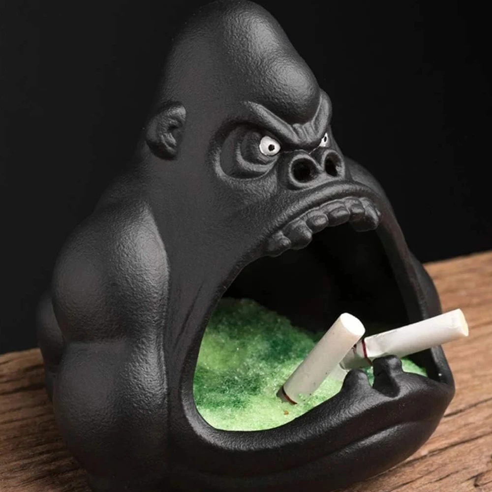 Creative Ceramic Cartoon Gorilla Orangutan Ashtray Gorilla Ashtrays Home Anti-flying Ash Ornament Accessories Decoration