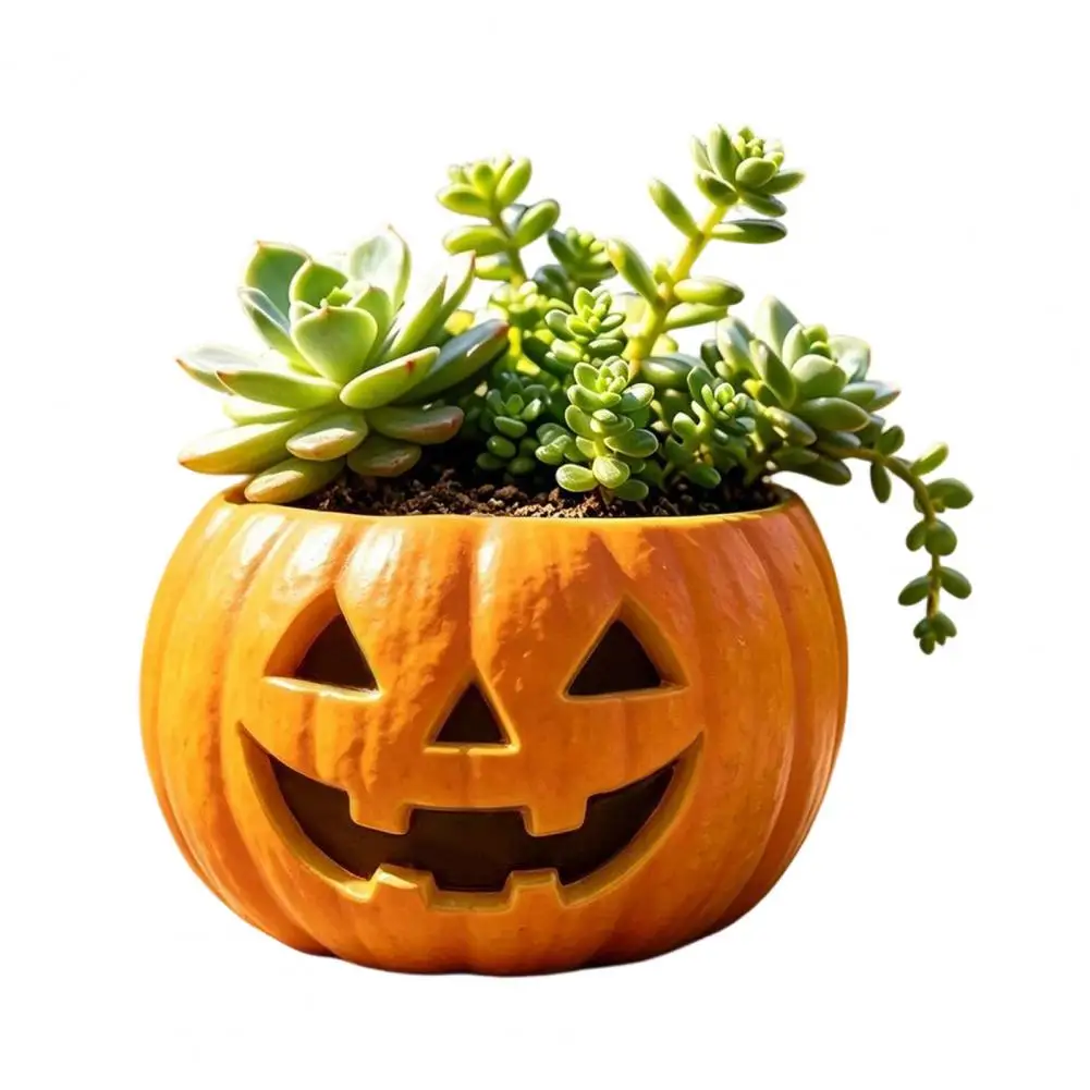 Resin Flower Pot for Indoor Outdoor Plants Seasonal Harvest Decoration for Porch Halloween Pumpkin Planter Pot Jack-o-lantern
