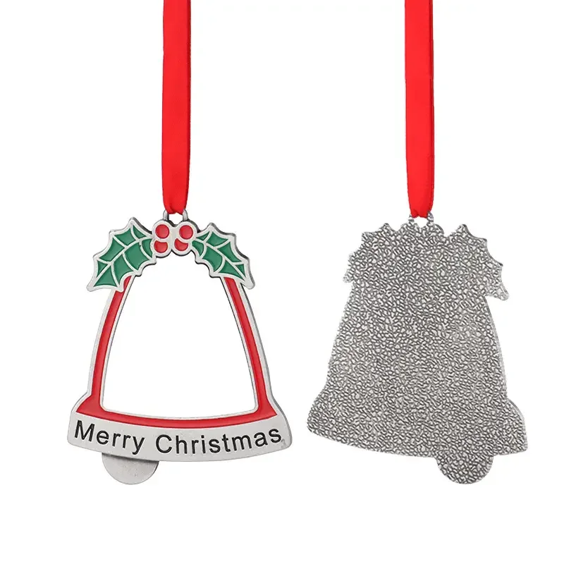Sublimation Blank Xmas Tree Decor Ornament Cute Bell Shape Hanging Pendant with Red Hanging Rope  Holiday For DIY Logo Crafts