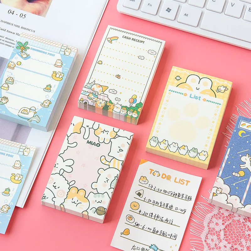 100pcs/pack Nicole Meow Cartoon Kawaii Cat Tearable Message Note Portable Notebook Memo Non-sticky