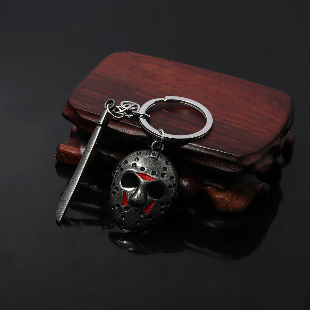 Horror Movie Keychain Jason Hockey Mask Kinfe Metal Keyring For Children Halloween Jewelry Gift image 3