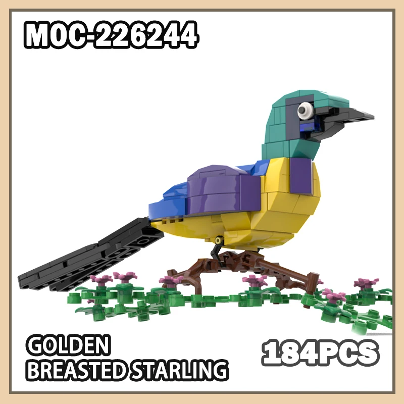 

MOC-226244 Золотая грудь Starling Building Block Модель Кирпичный набор Креативные подарки Украшение рабочего стола Изысканные миниатюрные 184 шт.