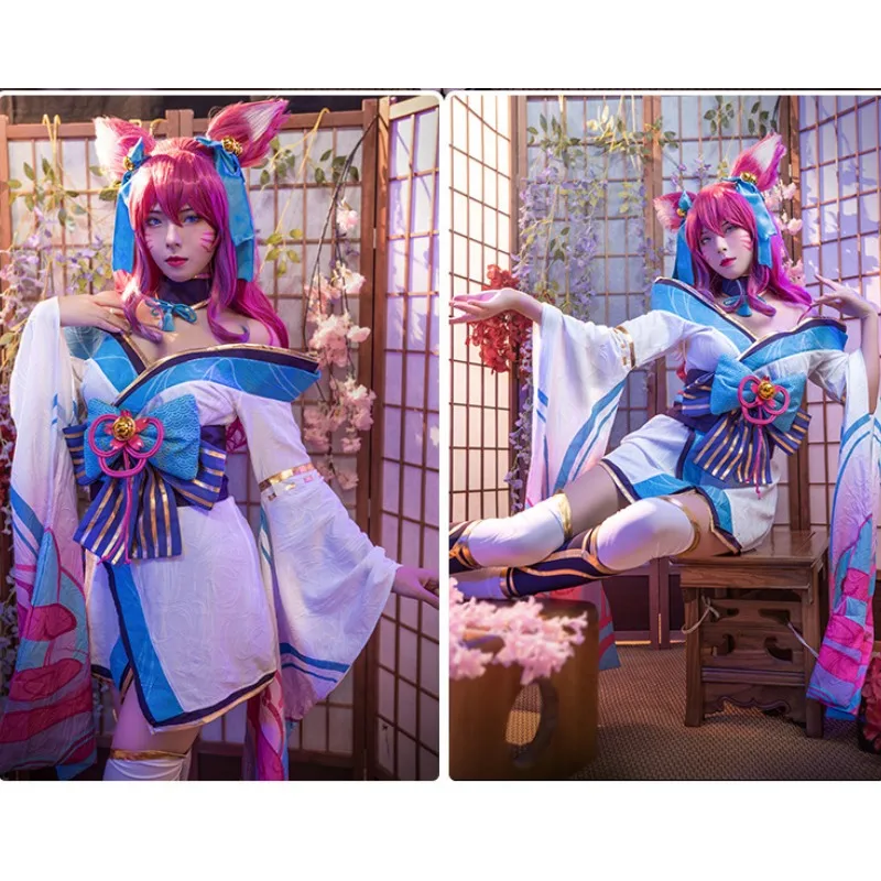 Disfraz de juego de Anime Ahri LOL para mujer y niña, traje de Cosplay de Spirit Blossom League of Legends, peluca, disfraces de halloween