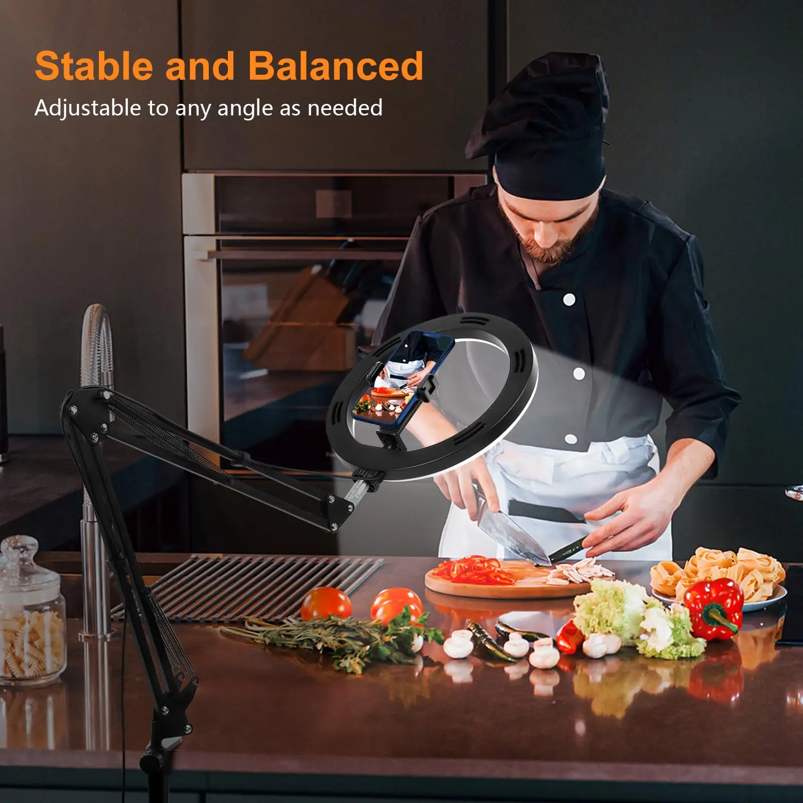 Bel treppiede sopraelevato con luce ad anello per telefono cellulare Tavolo per riprese video desktop Trippa orizzontale per smartphone per Cook Fil