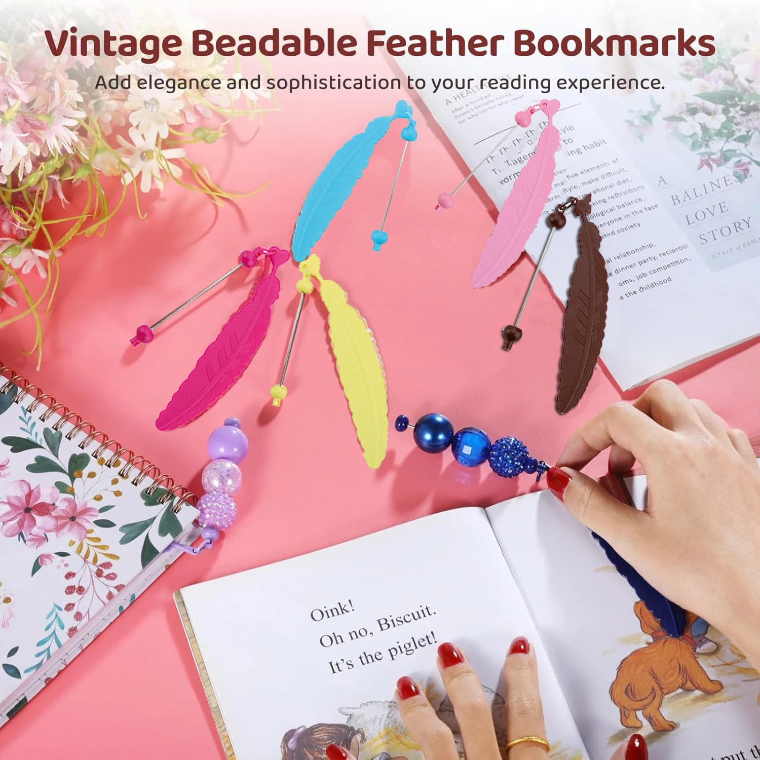 15Pcs DIY Beaded Feather Bookmark - Creative Cartoon Page Holder, Student Reward Gift for Readers