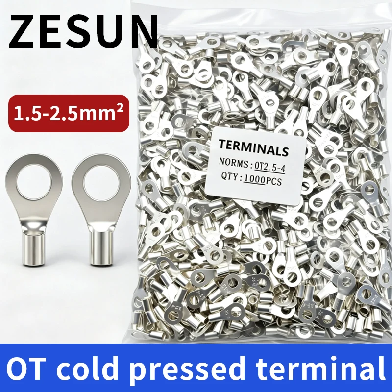 50/100pcs OT cold pressed terminal block copper open nose wire ear circular bare terminal 1.5-2.5 square wire high conductivity