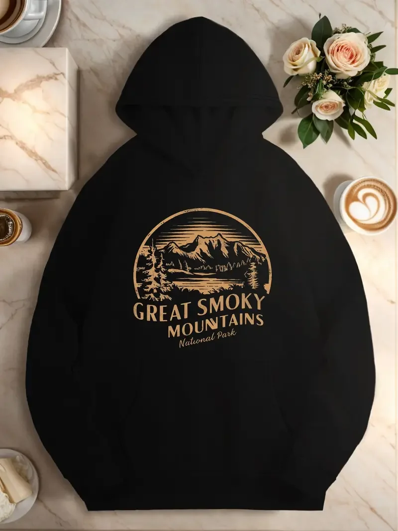 

Great Smoky Mountains National Park Graphic Hoodie For Women Casual Style Long Sleeve Regular Length Polyester Non Stretch