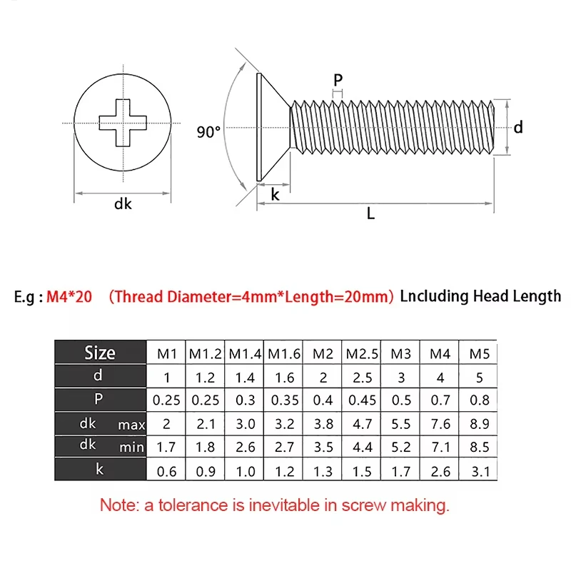 50/100pcs Mini Small Black Steel Cross Phillips Flat Head Countersunk Head Screw  M1 M1.2 M1.4 M1.6 M1.7 M2 M2.5 Length 2mm~30mm