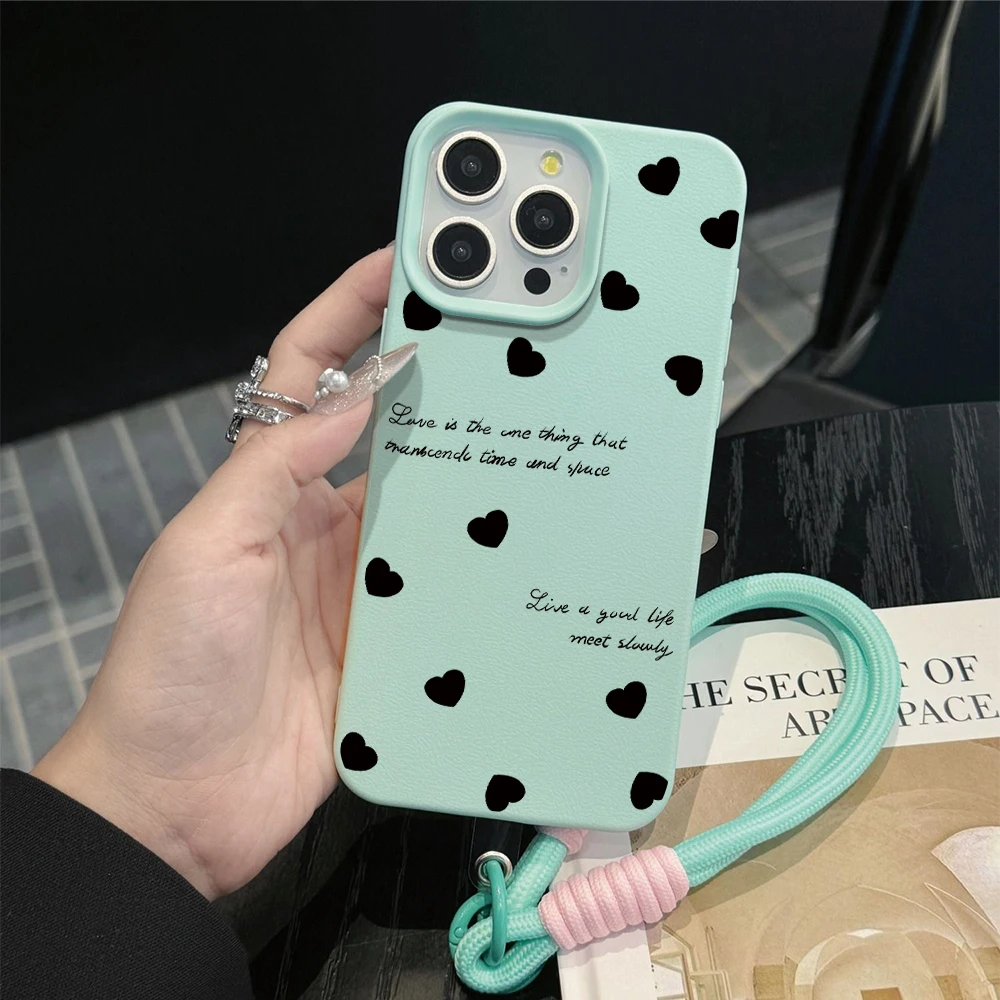 Herz-Minimalistisches INS-Handschlaufen-Kunst-Case für iPhone 13 11 12 Pro Max iPhone 15 17 14 16 XR 7 Plus Hüllen mit Lanyard Funda – Detail 8