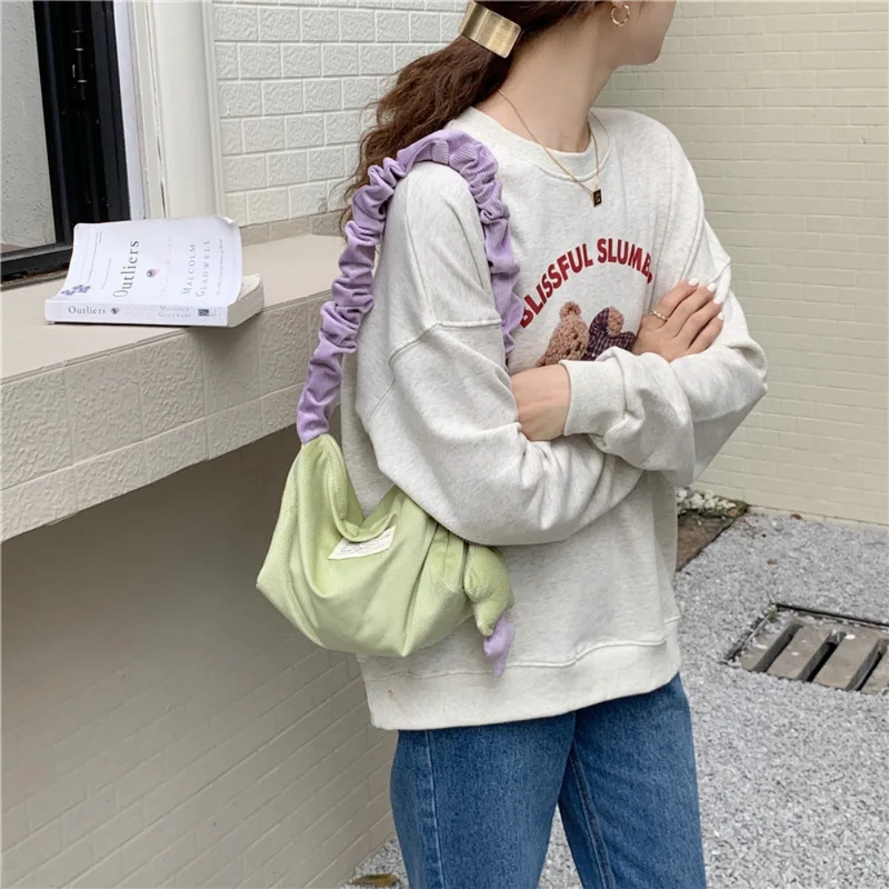 Soft Retro Underarm Bag Large Capacity Square Shape Splicing Handheld Shoulder Bag Cute Contrasting Color Bag