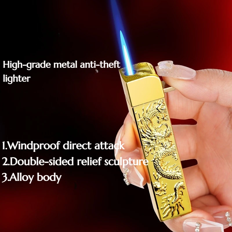 

High-end Weather-resistant Metal Lighter Double-sided Relief Engraving Compact and Convenient Continuous Inflation Function