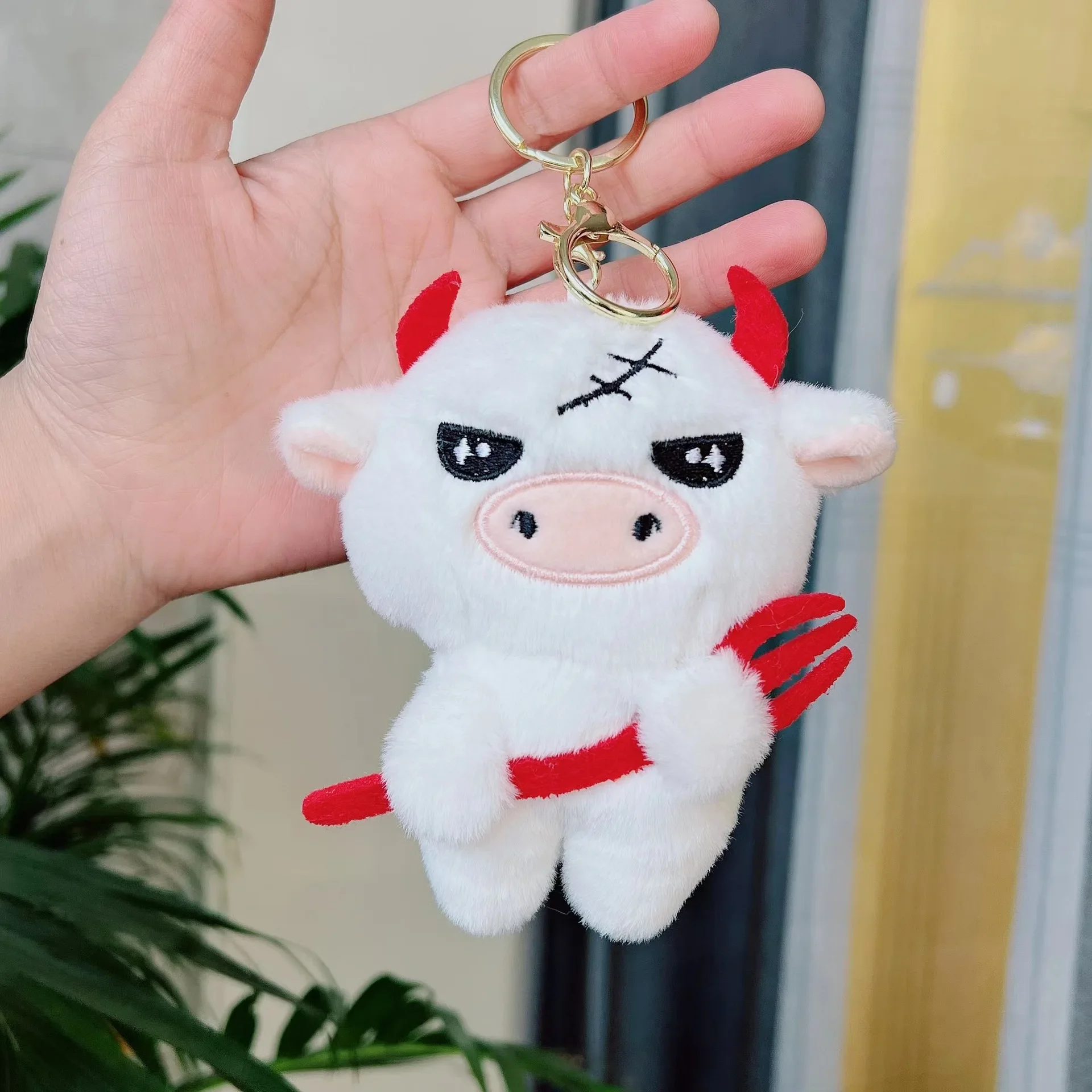 Stuffed Animals Plush Cow Plush Keychain Doll Funny Bull Fork Pendant Demon Bull Horn Soft Beautiful Brithday Gift for Friend